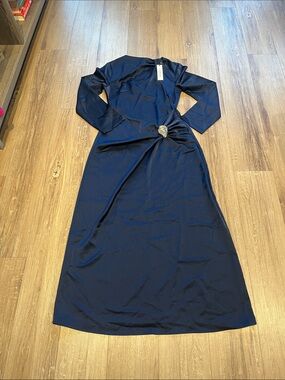 Commense Midnight Blue Long-Sleeve Maxi Dress with Side Detail